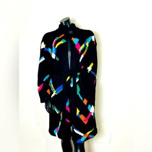 Vintage 1980s Oversized Abstract Paint Splatter Wool Sweater -Large